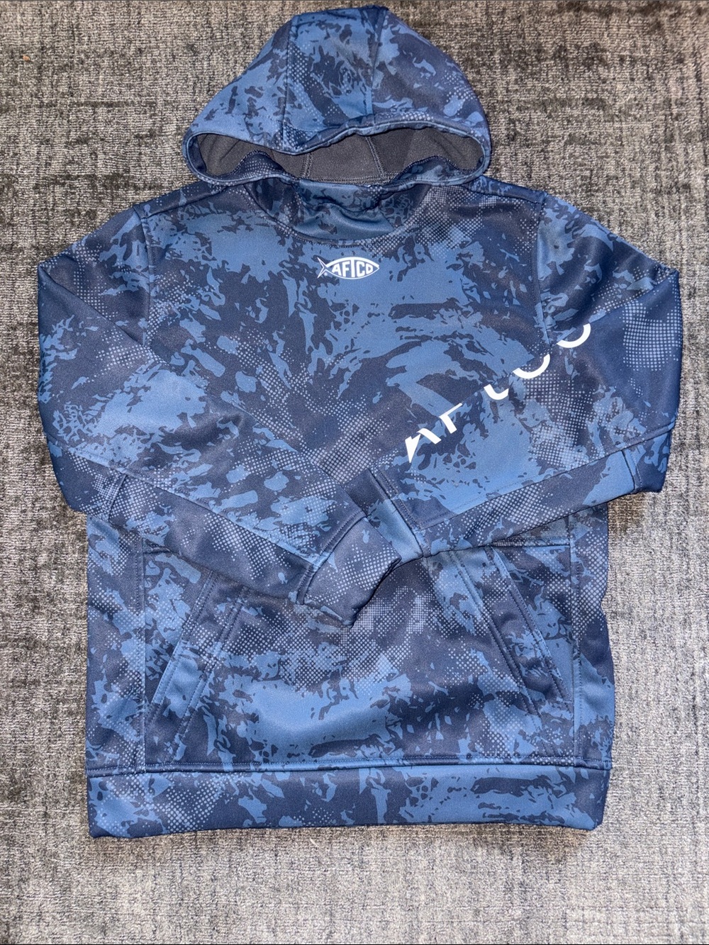 AFTCO Navy and Dark Blue Camo Pullover Hoodie